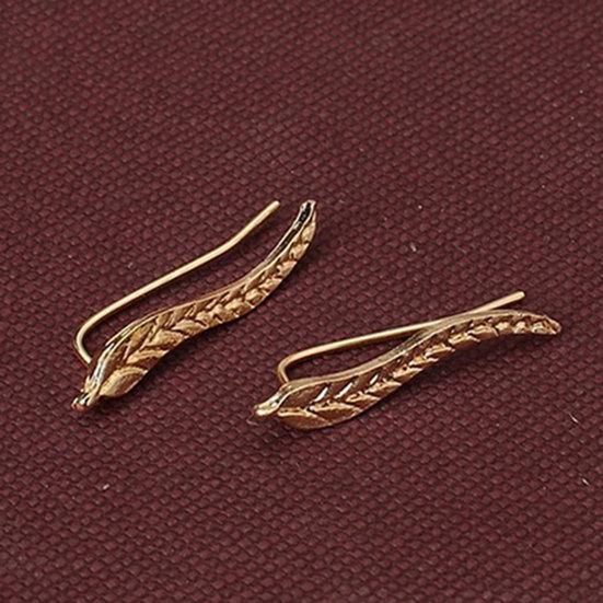 1 пара изысканных серег-гвоздиков в форме листа золотой